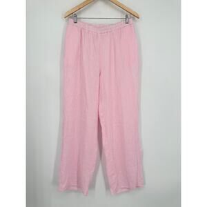 Camicettasnob 100% Linen Wide Leg Pants Elastic Waistband Pull On, Pink